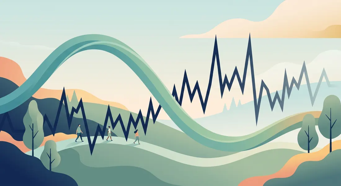 Illustration contrasting a smooth glucose wave with a jagged spiky line